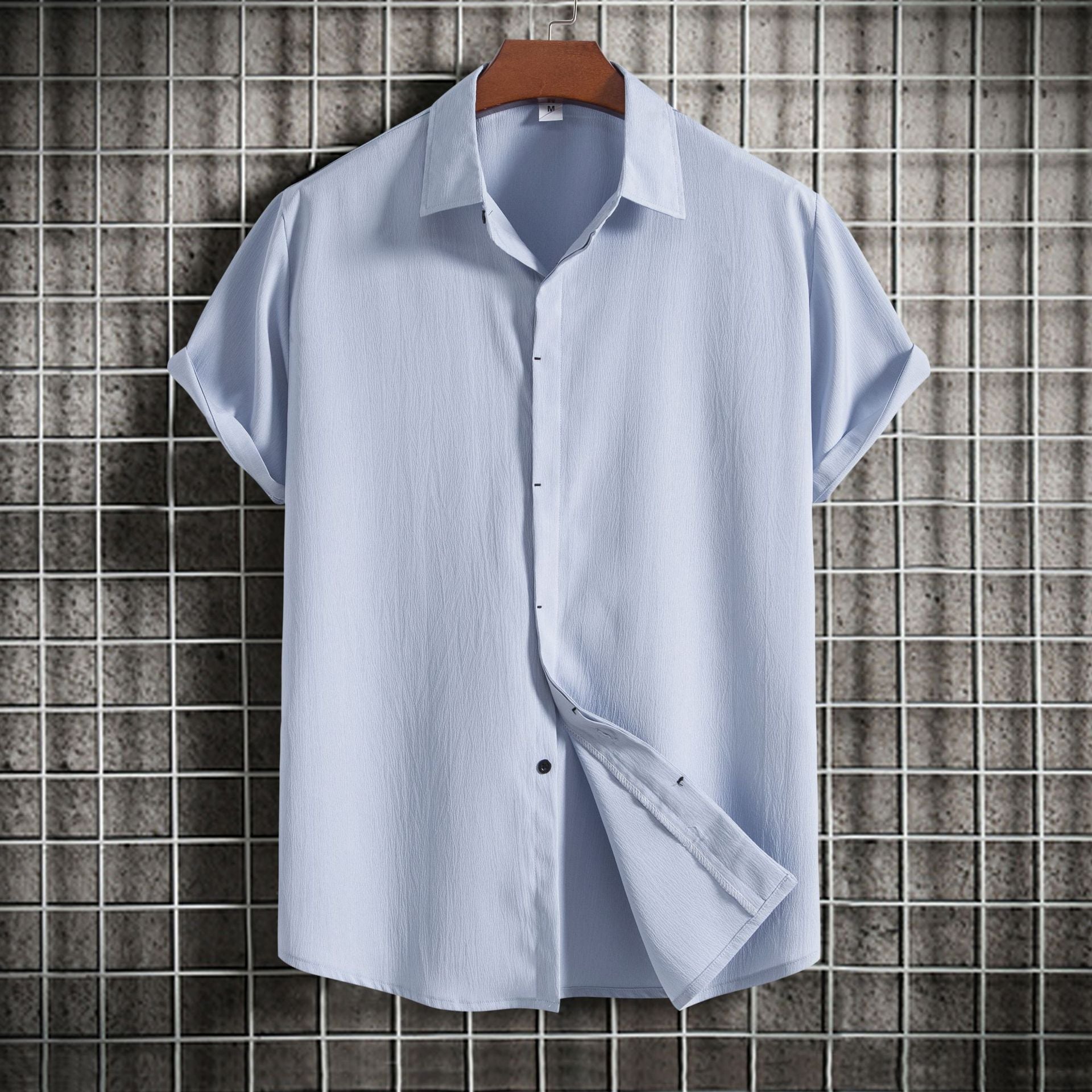 Chemise Homme Manches Courtes Couleur Unie – Casual, Respirante, Été 2025