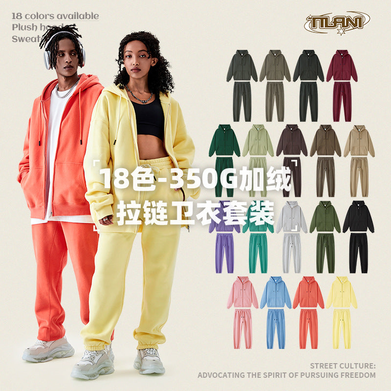 Ensemble Jogging Sweat Zippé Capuche Couleur Unie – Homme & Femme, Casual Sport
