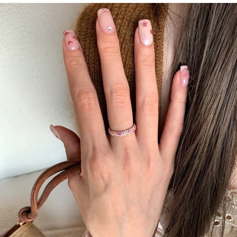 Bague Femme Diamant Rose Dégradé – Style Français Luxe, Anneau Ouvert