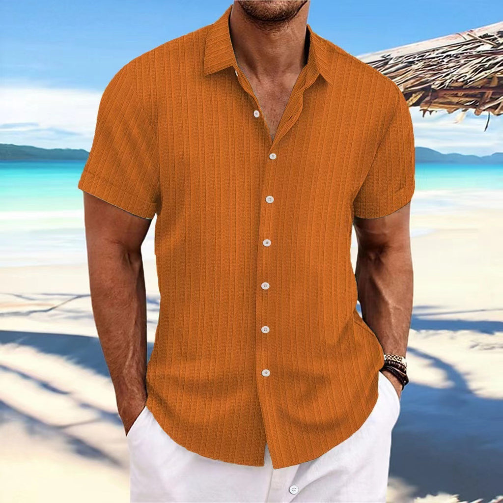 Chemise Homme Lin Rayée Manches Courtes – Casual, Respirante, Style Britannique