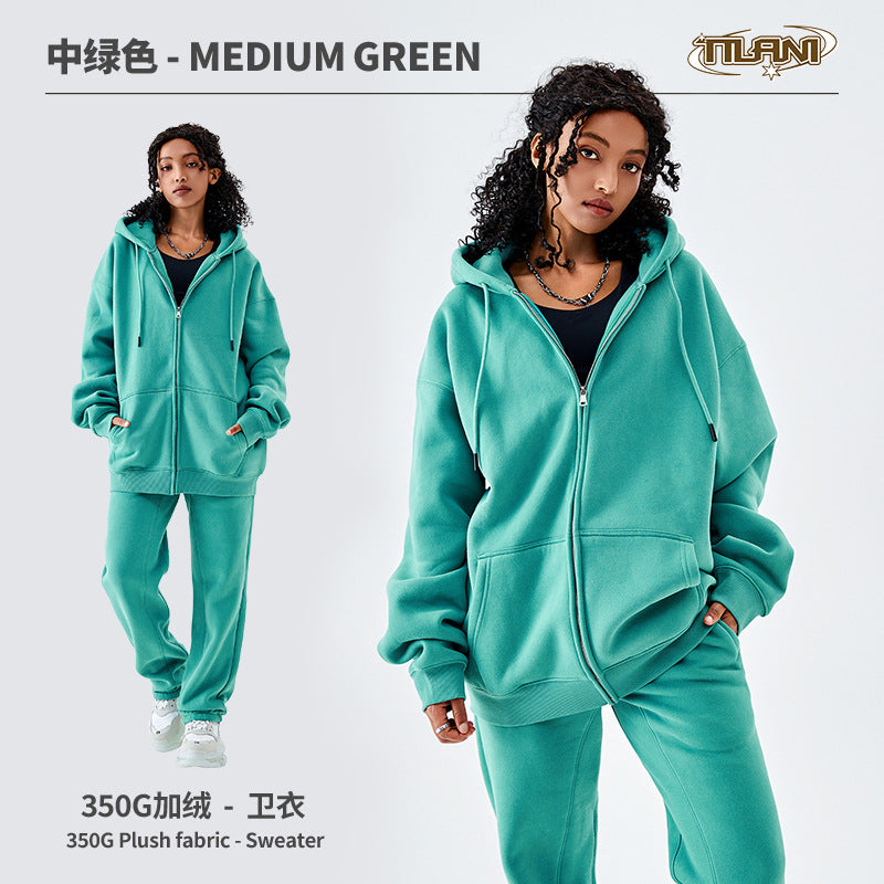 Ensemble Jogging Sweat Zippé Capuche Couleur Unie – Homme & Femme, Casual Sport