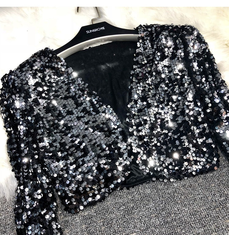 European Station All-match Short Edition Sequins Small Suit BINGBING Beaded Waistcoat Jazz Performance Suit