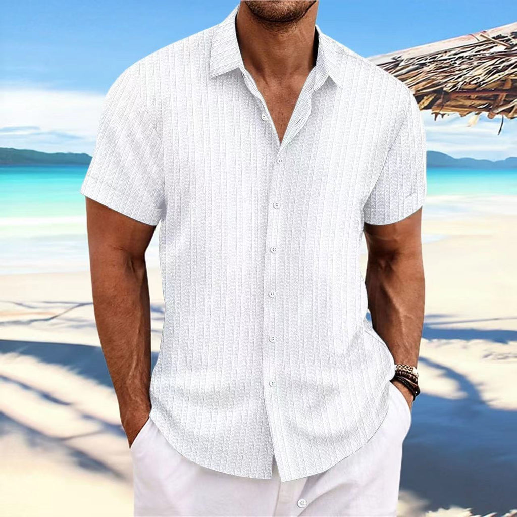 Chemise Homme Lin Rayée Manches Courtes – Casual, Respirante, Style Britannique