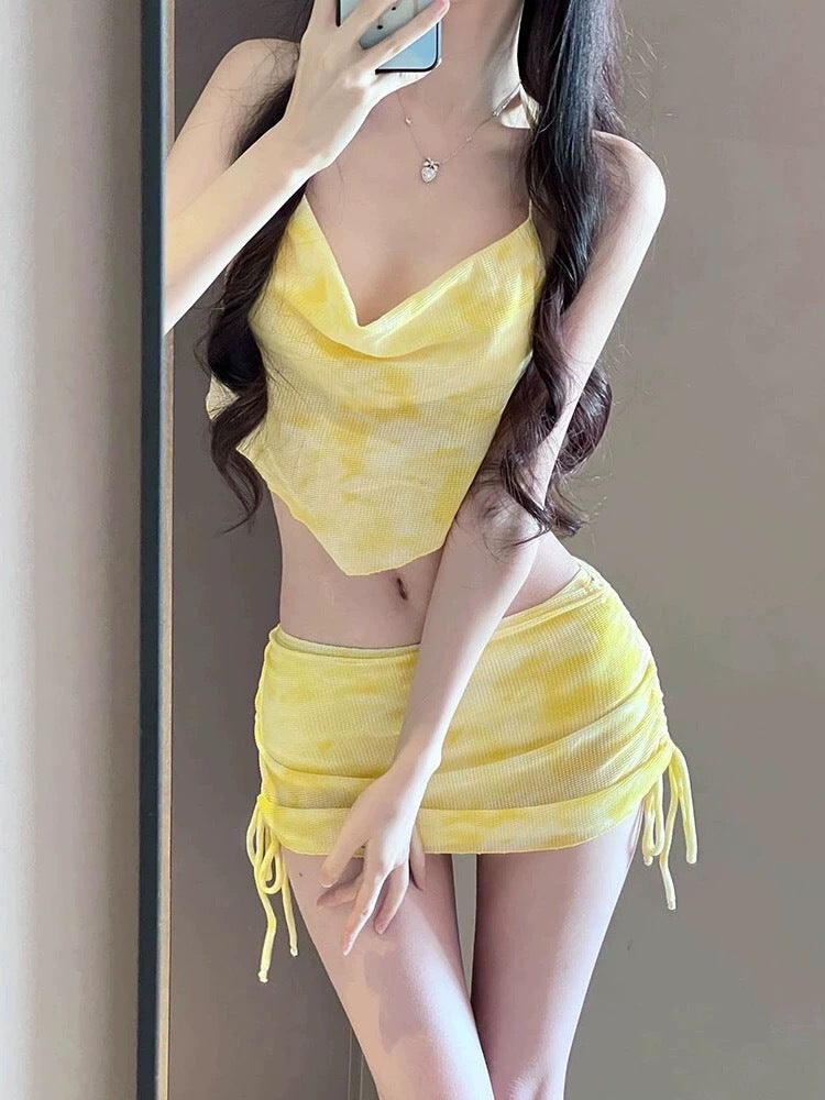 Swimsuit 2025 New Sexy Skirt Bikini Split Three-piece Blouse Slimming Holiday Beach Spa