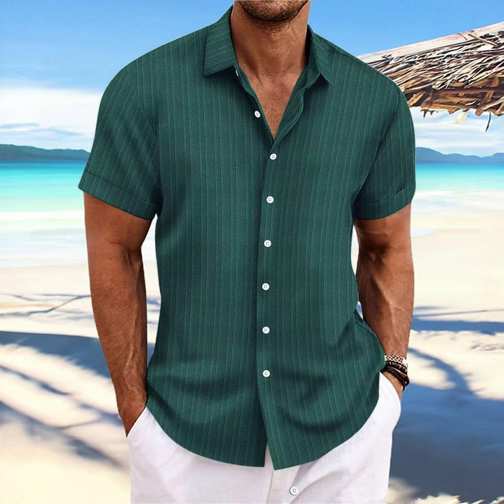 Chemise Homme Lin Rayée Manches Courtes – Casual, Respirante, Style Britannique