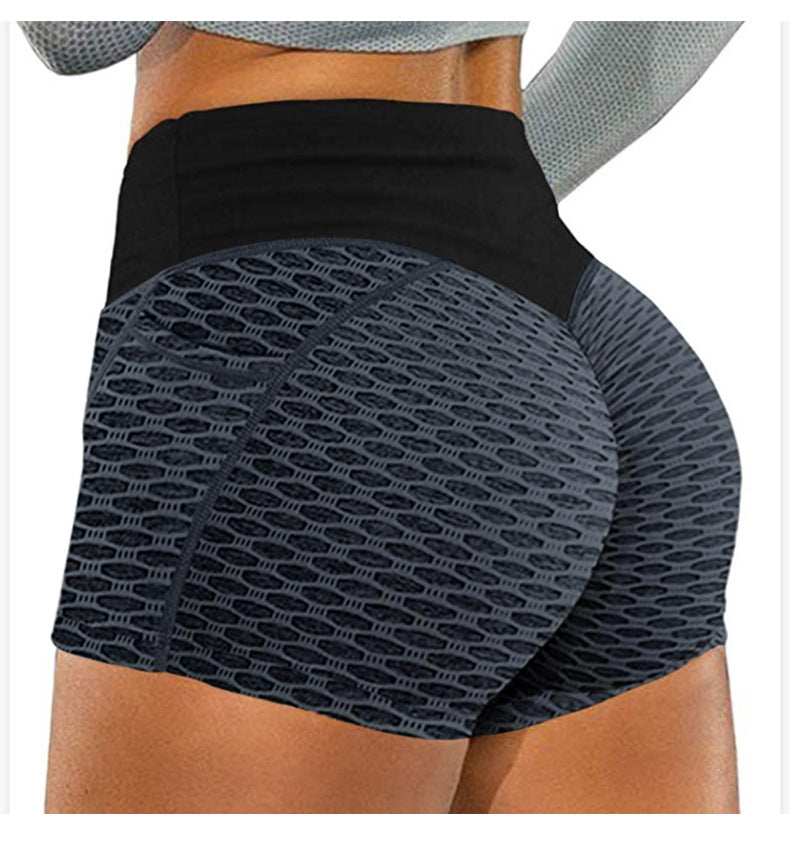 European and American plus size Honeycomb Yoga Shorts Women's Sports Jacquard Triple Pants Honeycomb Pocket Fitness Yoga Shorts