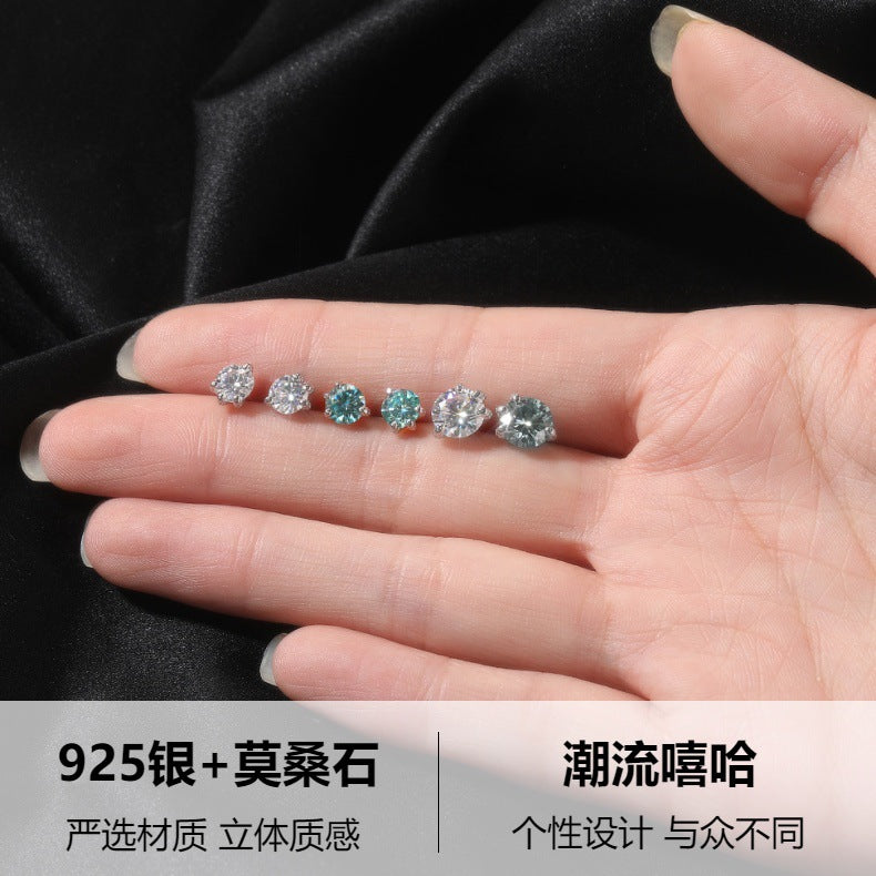 Light Luxury All-match S925 Silver Moissanite Dragon Claw Earrings for Men and Women with High-end Sense Instagram Style Fashionable Distinctive Earrings