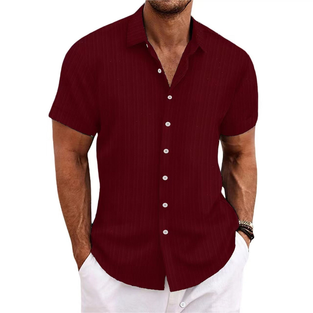Chemise Homme Lin Rayée Manches Courtes – Casual, Respirante, Style Britannique