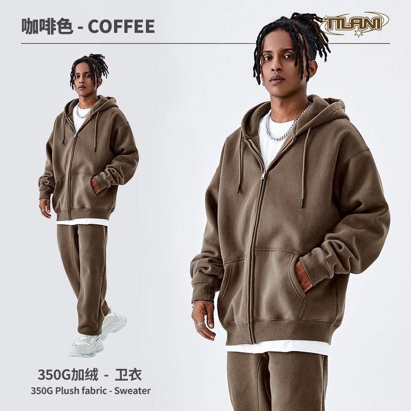 Ensemble Jogging Sweat Zippé Capuche Couleur Unie – Homme & Femme, Casual Sport