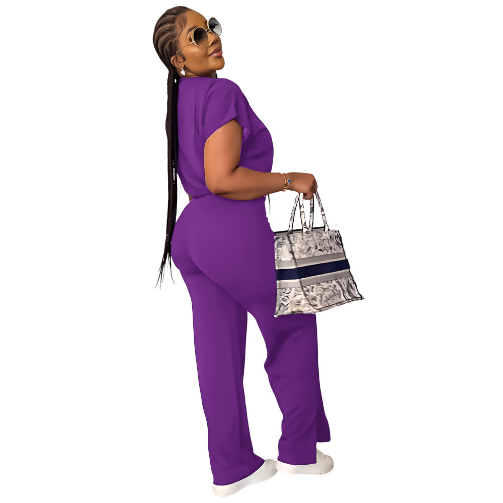 Ensemble Deux Pièces Femme – Top Cordon & Pantalon Taille Haute Fendu, Été