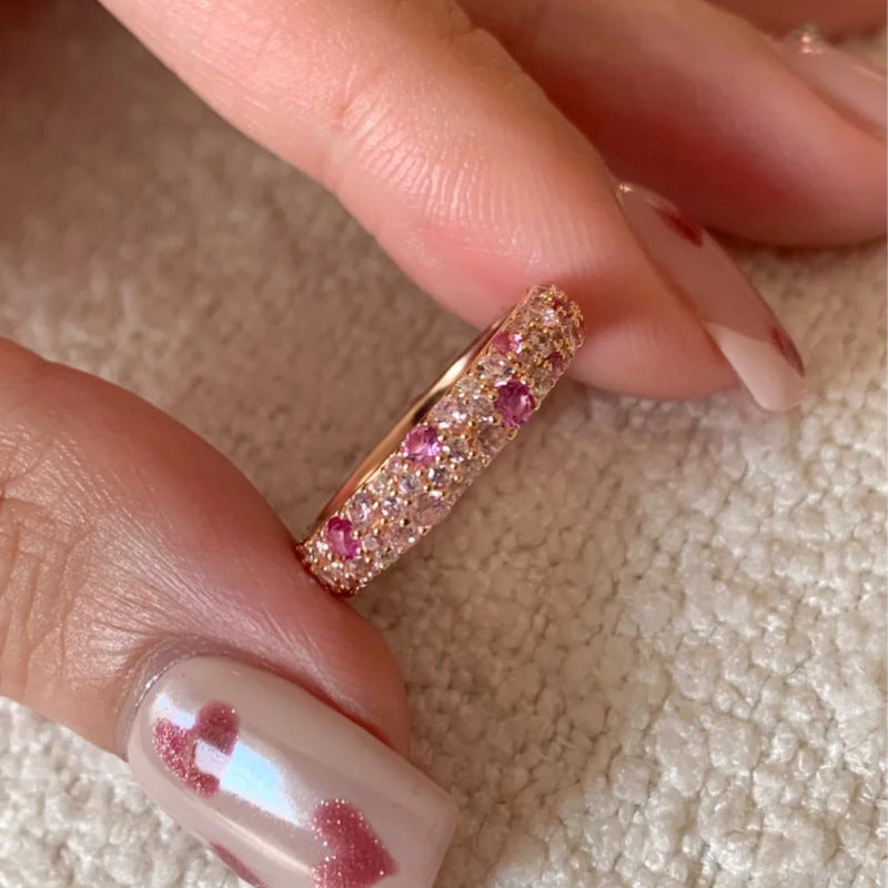 Bague Femme Diamant Rose Dégradé – Style Français Luxe, Anneau Ouvert