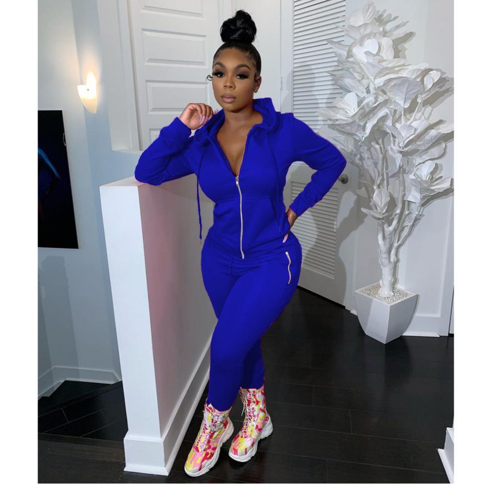 2024 cross-border autumn and winter European and American women's fashion sports leisure solid color suit personality zipper pocket two-piece set