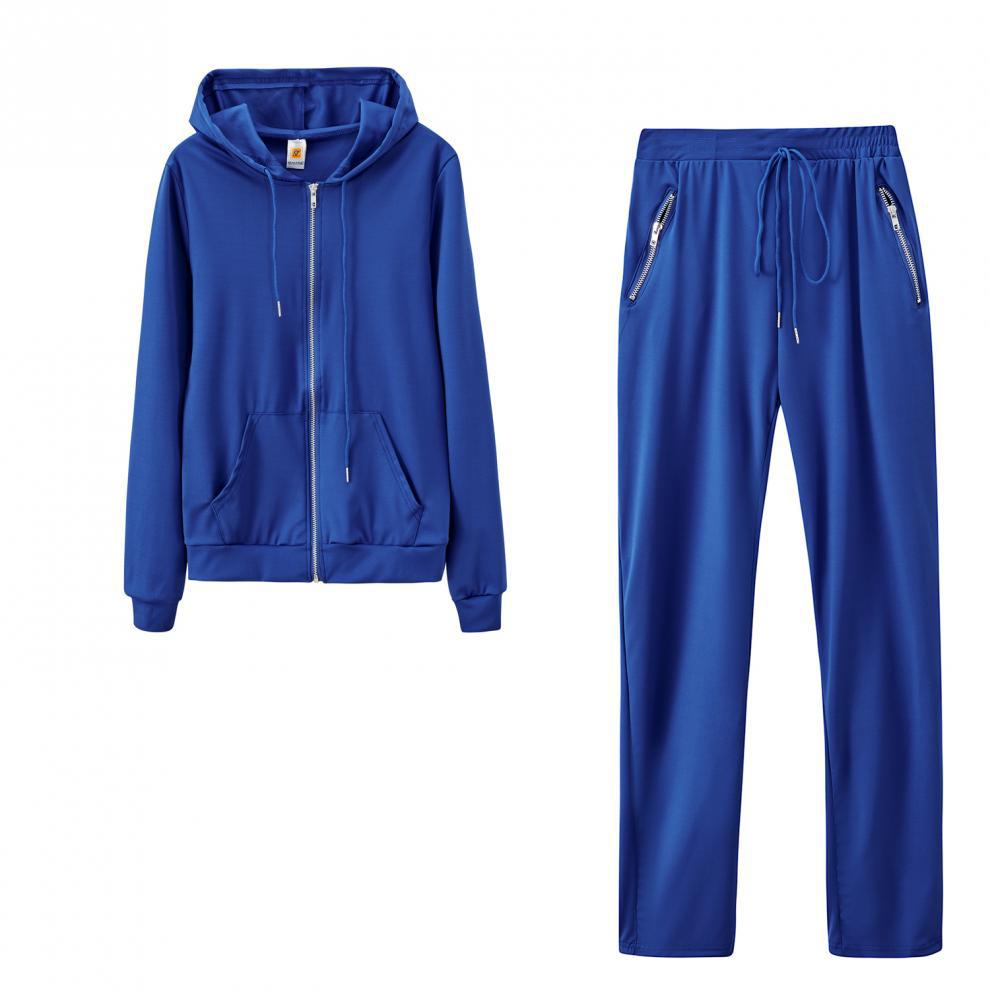 2024 cross-border autumn and winter European and American women's fashion sports leisure solid color suit personality zipper pocket two-piece set