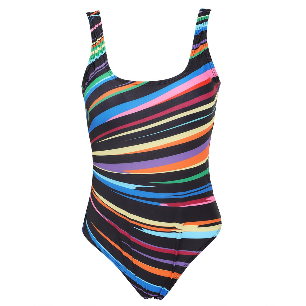 Cross-border new European and American women's one-piece swimsuit plus size plus fat gradient rainbow strip AliExpress bikini swimsuit
