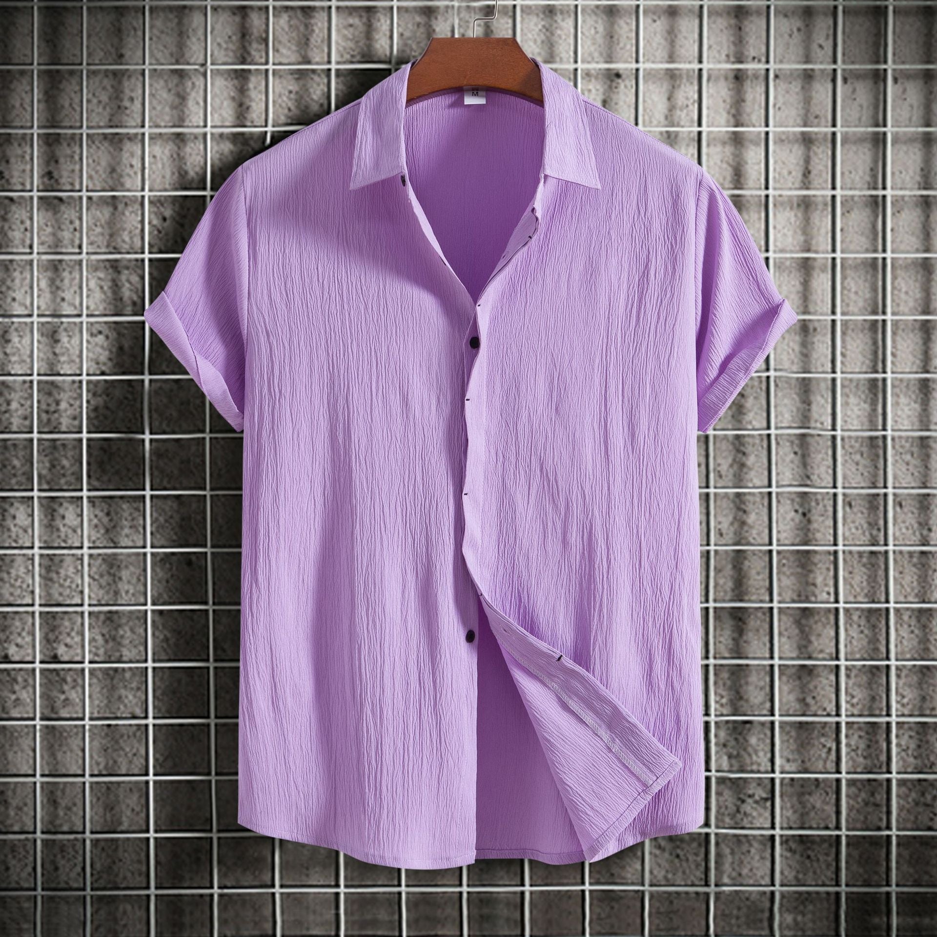 Chemise Homme Manches Courtes Couleur Unie – Casual, Respirante, Été 2025