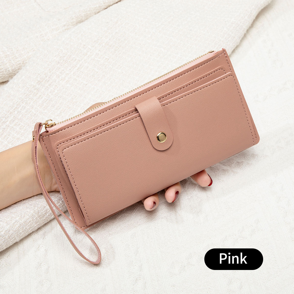 New Multifunctional Ultra-thin Women's Long Wallet Fashionable Folding Zipper Buckle Clutch Solid Color Portable Coin Purse