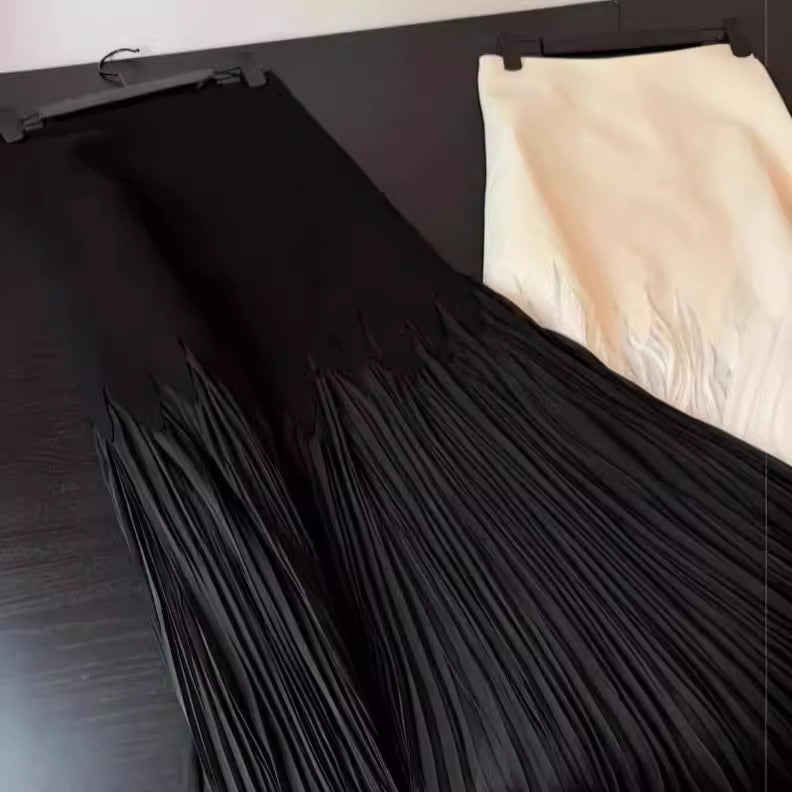 Petal Pleated High Waist Skirt Summer Elegant Lace Heavy Industry Pleated Draped Sense Large Skirt Gentle Long Skirt for Women