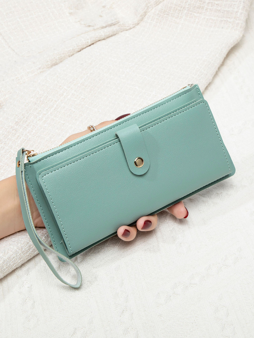 New Multifunctional Ultra-thin Women's Long Wallet Fashionable Folding Zipper Buckle Clutch Solid Color Portable Coin Purse