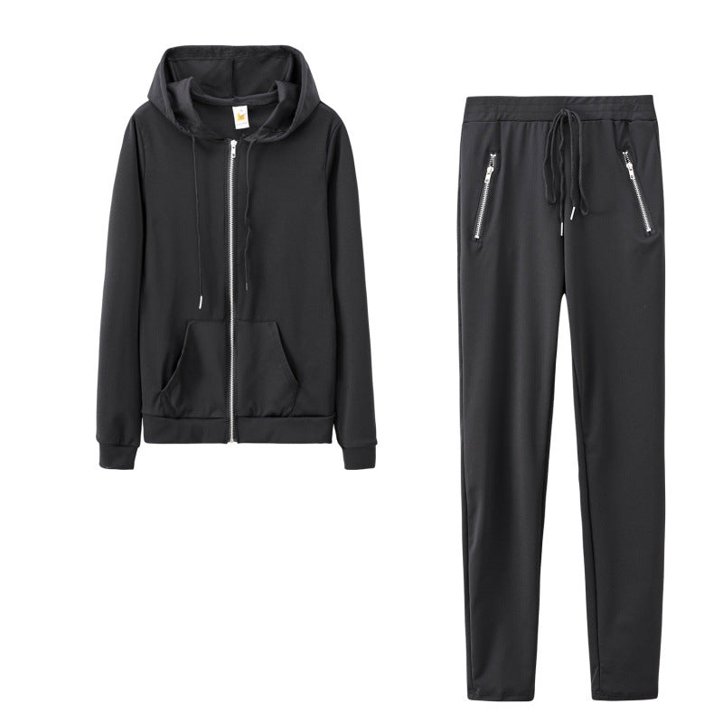 2024 cross-border autumn and winter European and American women's fashion sports leisure solid color suit personality zipper pocket two-piece set