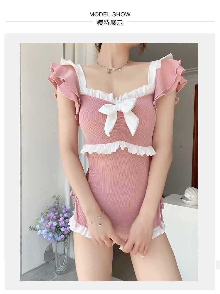 Korean Style Swimsuit Female One-Piece Cute Girl Conservative Belly-Covering Slimming Look Ins Style 2025 New Resort Hot Spring Swimsuit