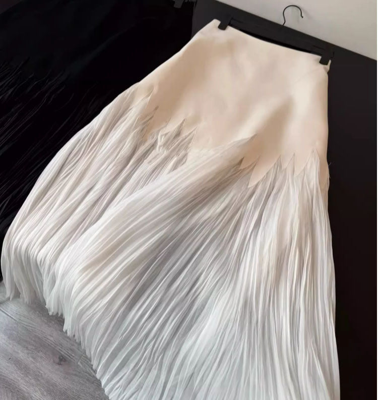 Petal Pleated High Waist Skirt Summer Elegant Lace Heavy Industry Pleated Draped Sense Large Skirt Gentle Long Skirt for Women