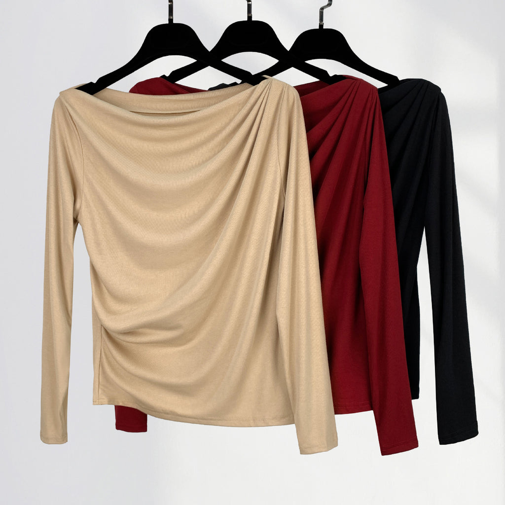 T-Shirt Femme Épaules Dénudées Manches Longues – Modal Doux, Coupe Ample