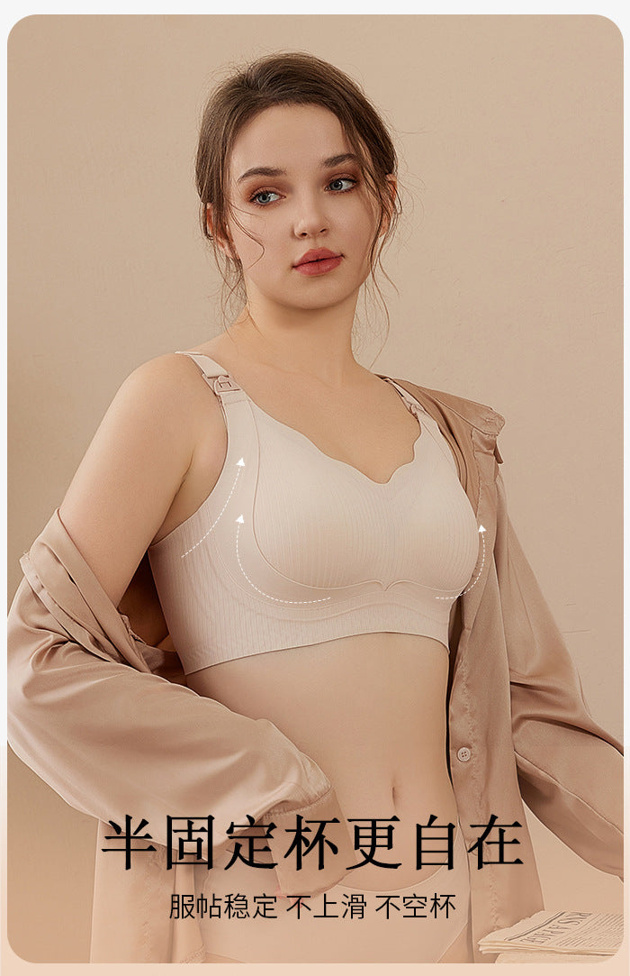 Pregnant Women's Breastfeeding Underwear Gather-up Anti-sagging Pregnancy Lactation Period Non-rims Gathering Para-lactation Postpartum Feeding Bra Thin