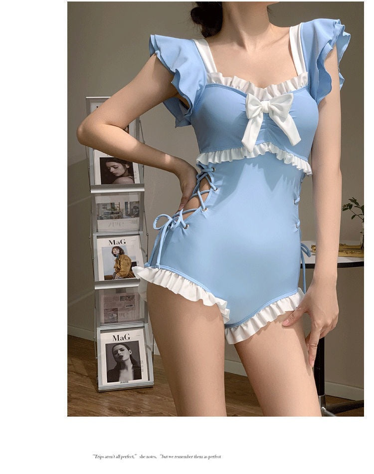 Korean Style Swimsuit Female One-Piece Cute Girl Conservative Belly-Covering Slimming Look Ins Style 2025 New Resort Hot Spring Swimsuit