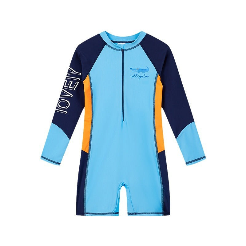 Maillot de Bain Garçon Anti-UV Manches Longues – Séchage Rapide, Motif Crocodile
