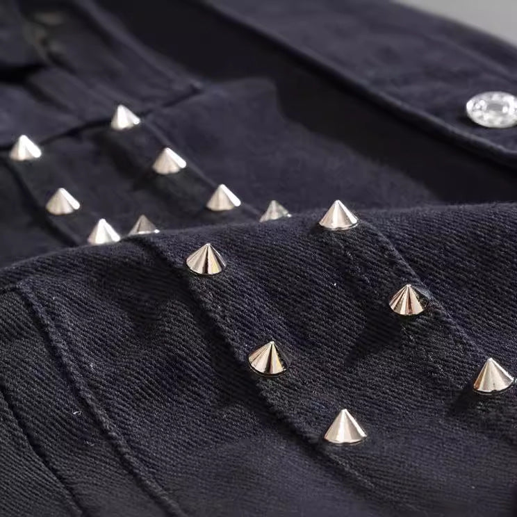Trendy men's spring/summer autumn black Denim vest trendy cool rivet plus size vest Korean style personalized vest waistcoat
