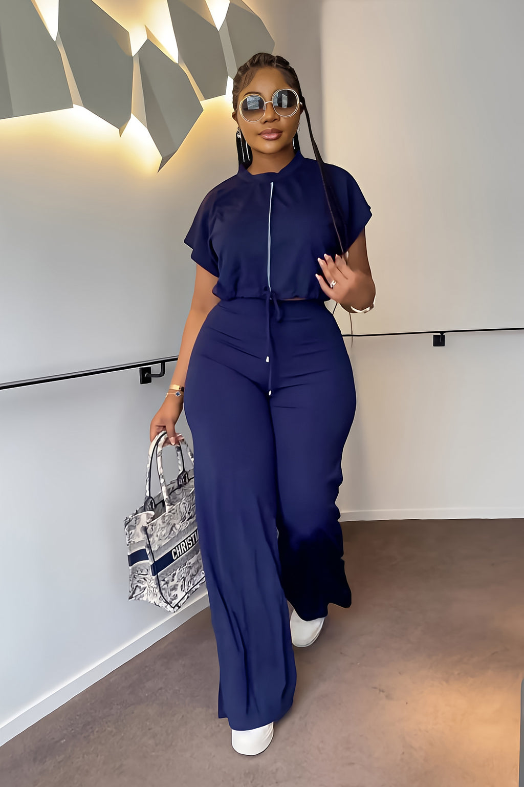 Ensemble Deux Pièces Femme – Top Cordon & Pantalon Taille Haute Fendu, Été