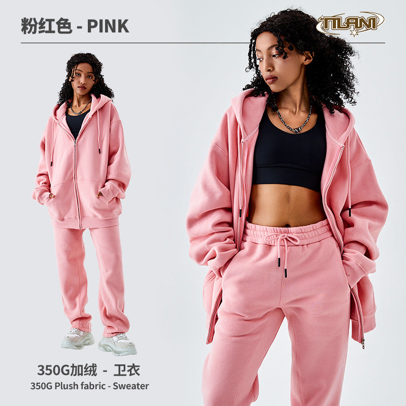 Ensemble Jogging Sweat Zippé Capuche Couleur Unie – Homme & Femme, Casual Sport