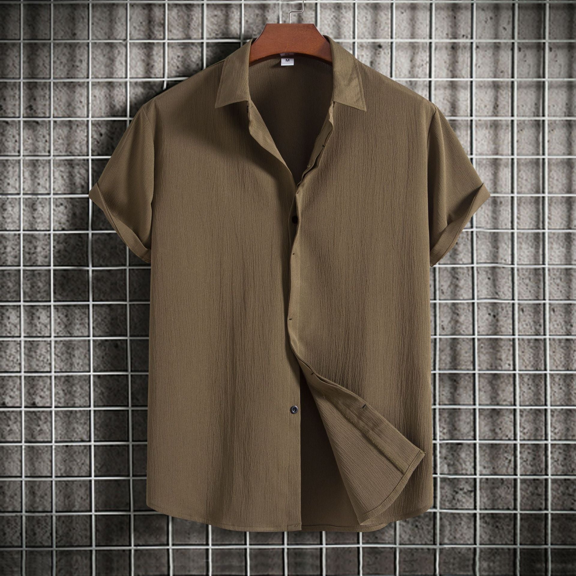 Chemise Homme Manches Courtes Couleur Unie – Casual, Respirante, Été 2025