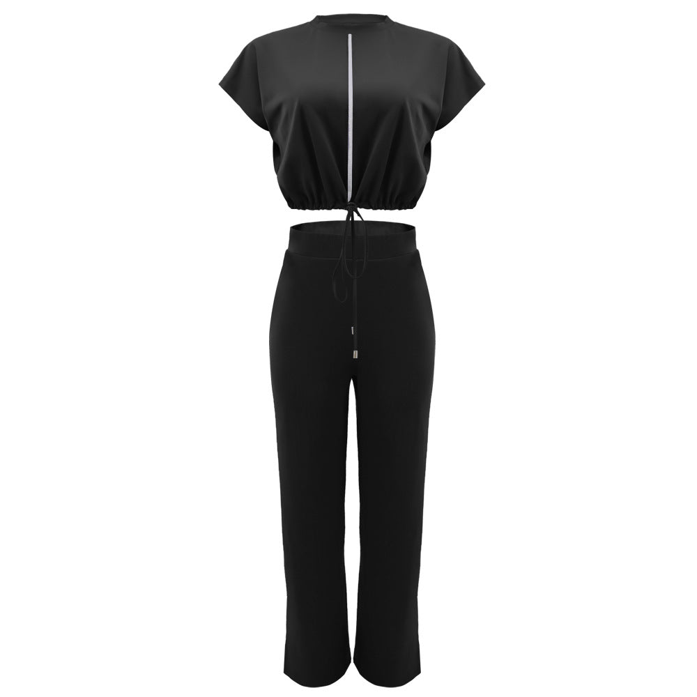Ensemble Deux Pièces Femme – Top Cordon & Pantalon Taille Haute Fendu, Été