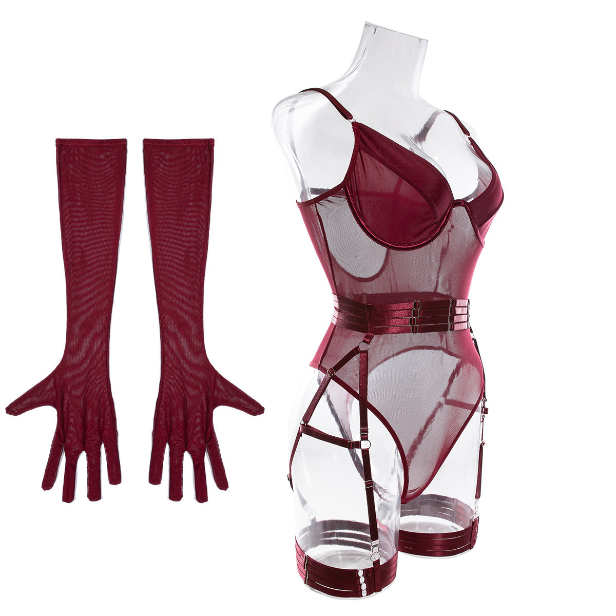 Lingerie Sexy Trois Pièces Dentelle avec Gants – Bralette, Culotte & Gants