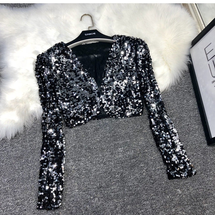 European Station All-match Short Edition Sequins Small Suit BINGBING Beaded Waistcoat Jazz Performance Suit