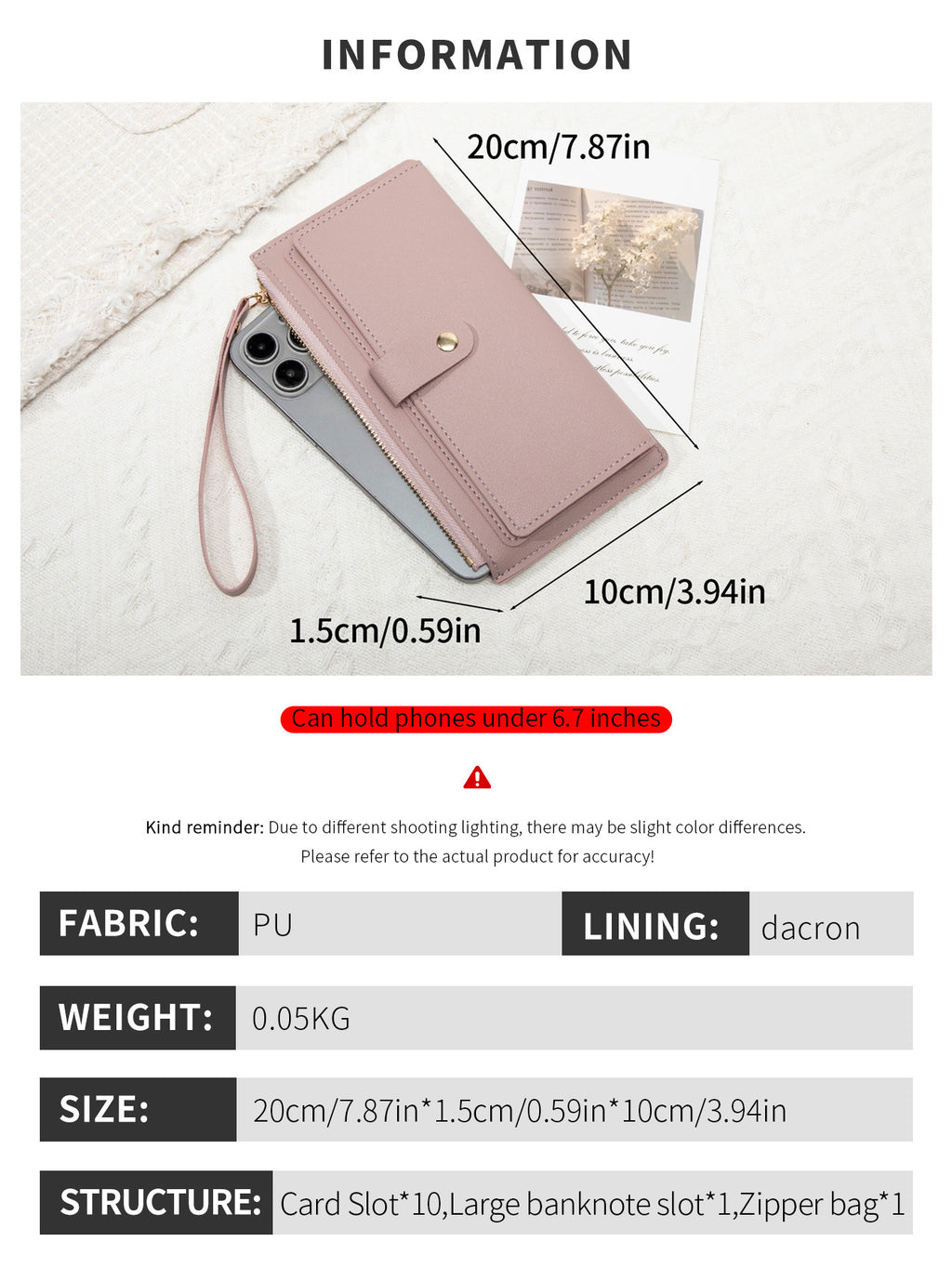 New Multifunctional Ultra-thin Women's Long Wallet Fashionable Folding Zipper Buckle Clutch Solid Color Portable Coin Purse