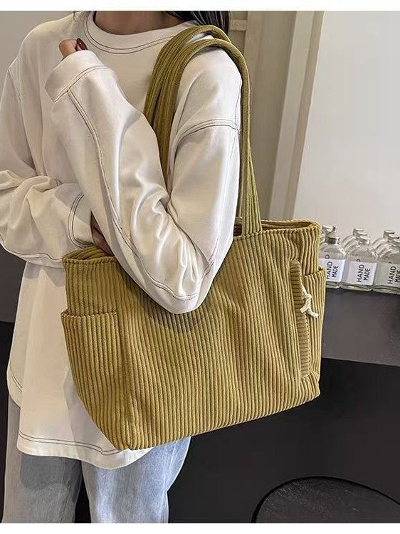 Sac Cabas Velours Côtelé Femme Grande Capacité – Tote Bag Casual Tendance