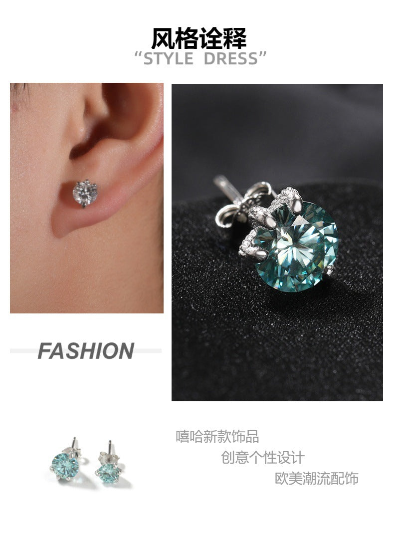 Light Luxury All-match S925 Silver Moissanite Dragon Claw Earrings for Men and Women with High-end Sense Instagram Style Fashionable Distinctive Earrings