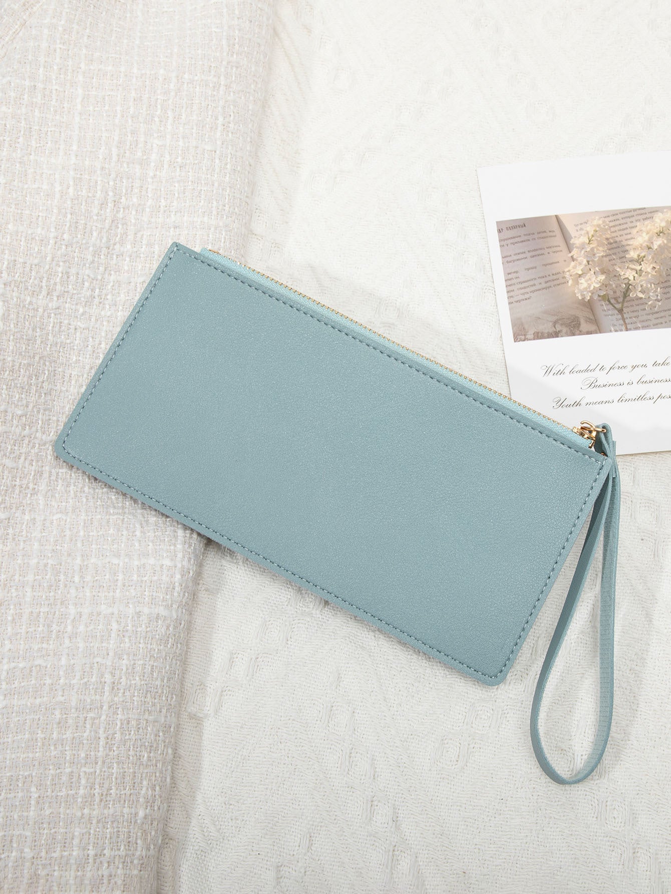 New Multifunctional Ultra-thin Women's Long Wallet Fashionable Folding Zipper Buckle Clutch Solid Color Portable Coin Purse
