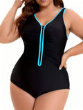 Maillot de Bain Une Pièce Grande Taille Bicolore – Fermeture Éclair, Gainant