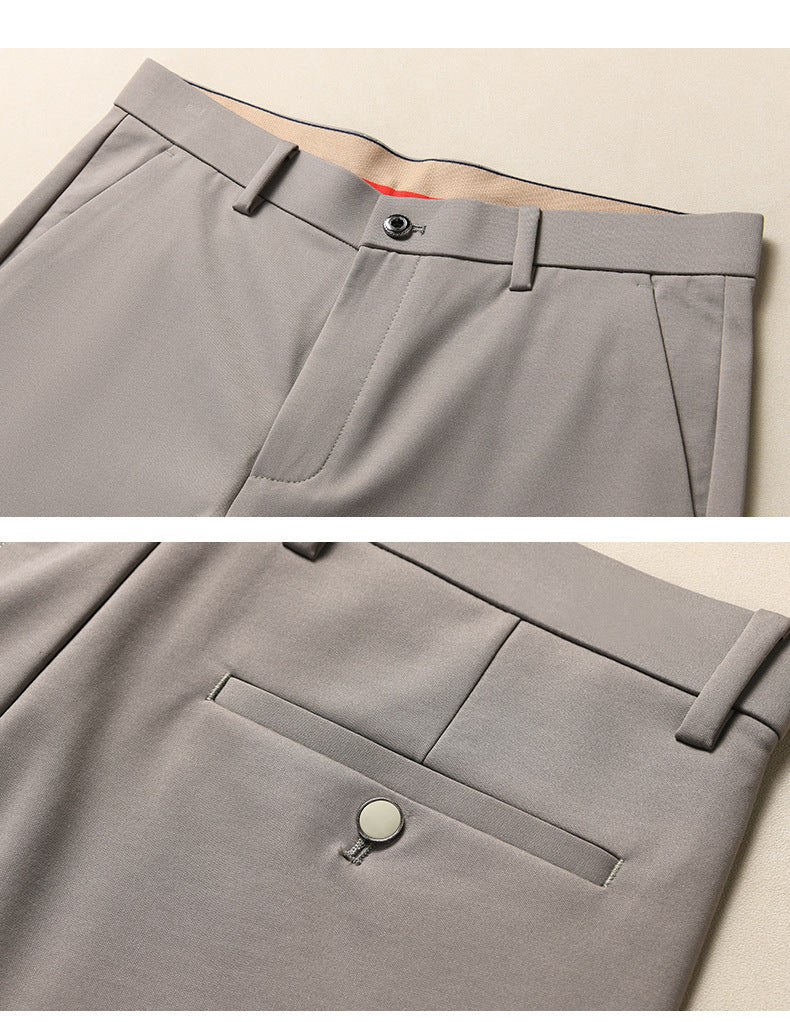 Men's Casual Pants with Mulberry Silk, Ice-Feel Business Commuter Trousers, Summer New High-End Wrinkle-Free Straight-Leg Pants