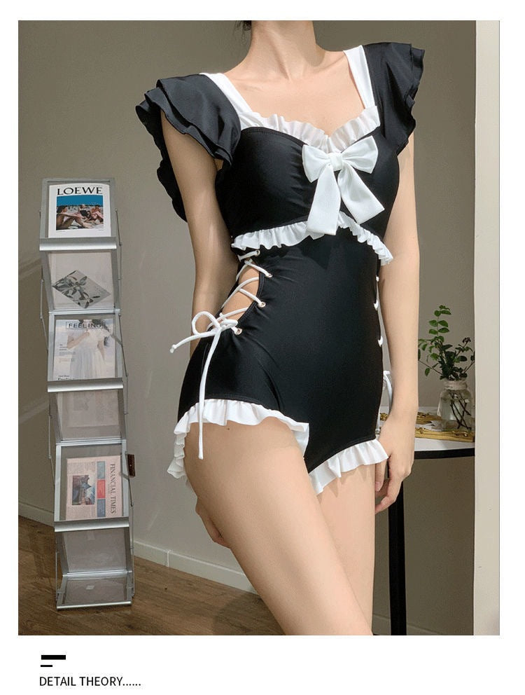 Korean Style Swimsuit Female One-Piece Cute Girl Conservative Belly-Covering Slimming Look Ins Style 2025 New Resort Hot Spring Swimsuit