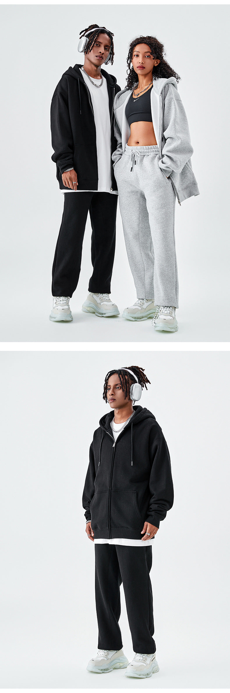 Tilani Men's Sweatshirt Cross-Border Casual Sports Suit Fashionable Pure Color Sweatshirt for Men and Women Simple Zipper Hoodie