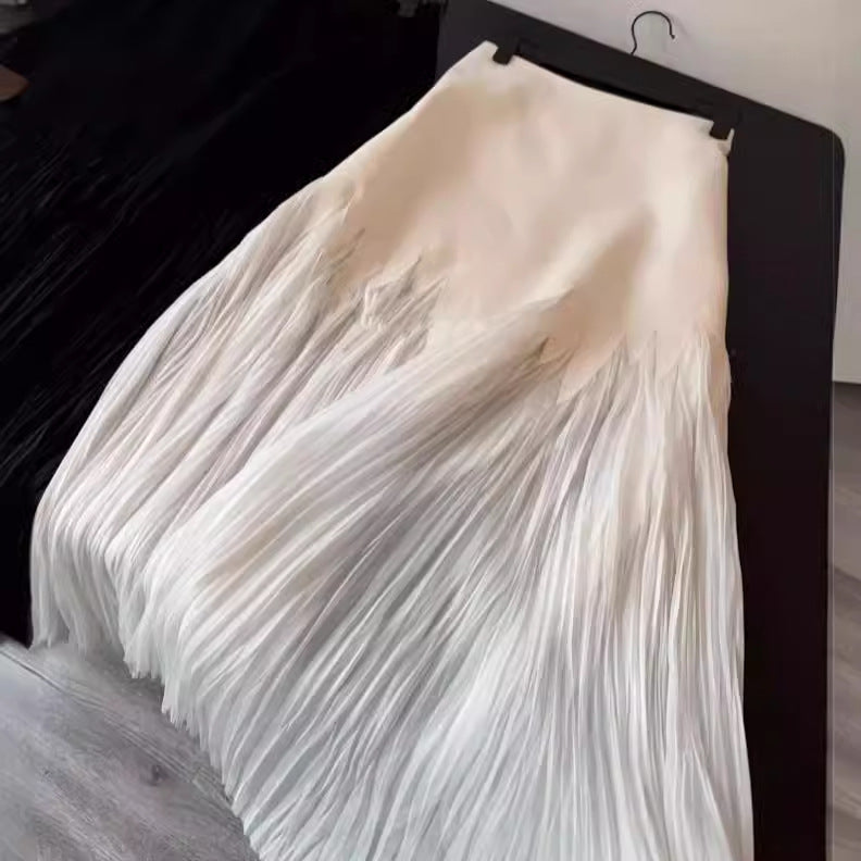 Petal Pleated High Waist Skirt Summer Elegant Lace Heavy Industry Pleated Draped Sense Large Skirt Gentle Long Skirt for Women