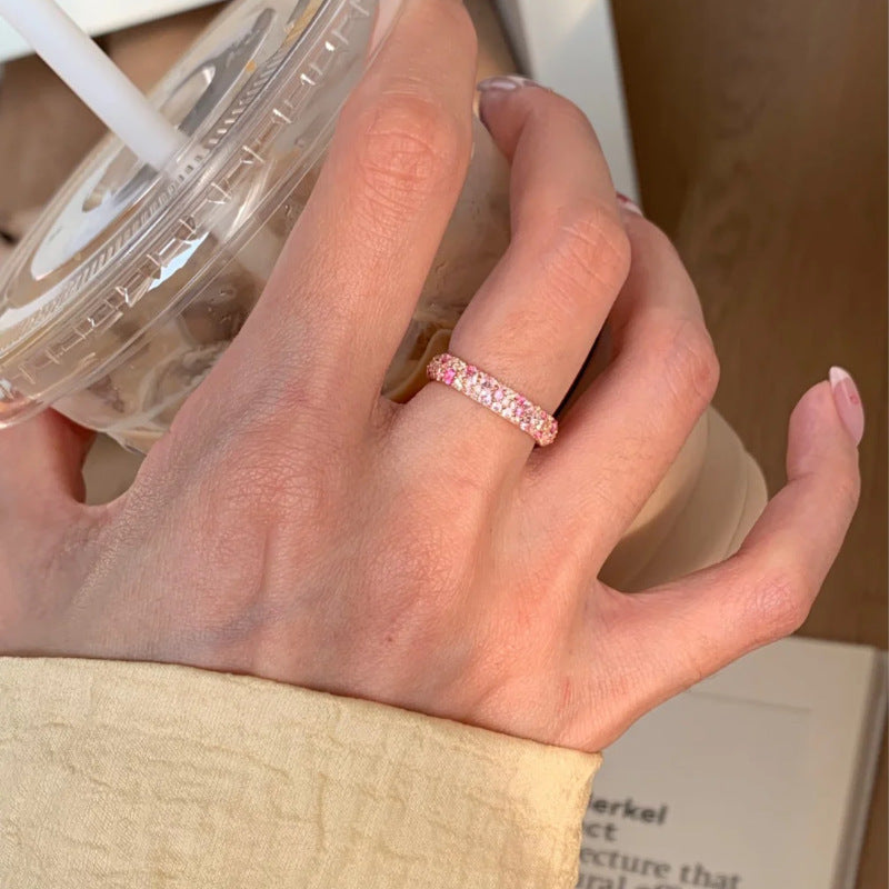 Bague Femme Diamant Rose Dégradé – Style Français Luxe, Anneau Ouvert