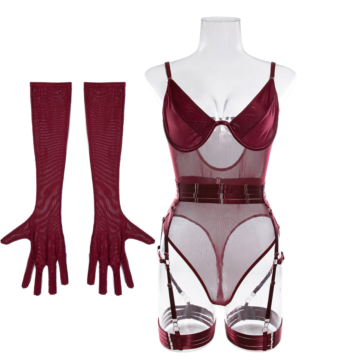 Lingerie Sexy Trois Pièces Dentelle avec Gants – Bralette, Culotte & Gants