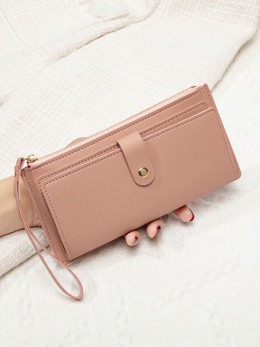 New Multifunctional Ultra-thin Women's Long Wallet Fashionable Folding Zipper Buckle Clutch Solid Color Portable Coin Purse