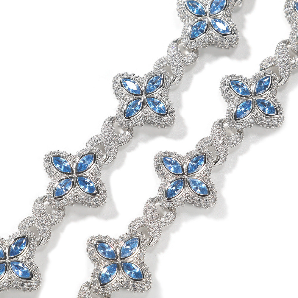 Hip-Hop Rap Chain Infinite Four-Leaf Clover Bracelet Fashionable Trendy Cool Handsome High-End 5A Zircon Colorful Necklace Jewelry