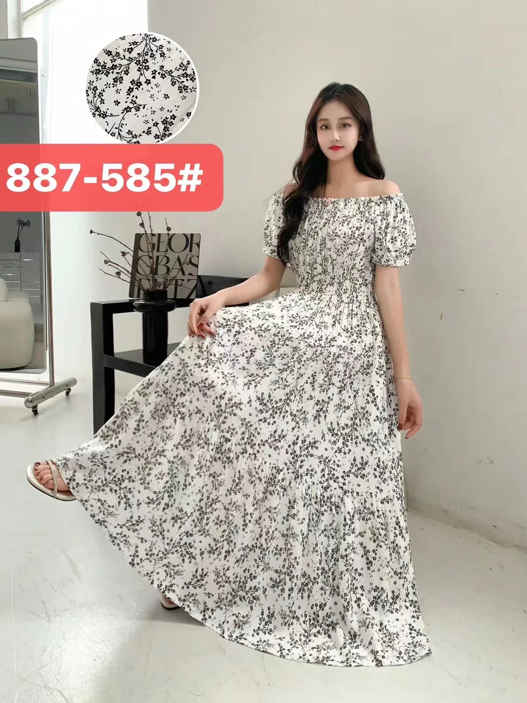Sexy Slash Neck Long Dress Women Summer Indian Clothes Bohemian Cotton Print Floral Boho Korean Fashion Style Casual Big Skirt